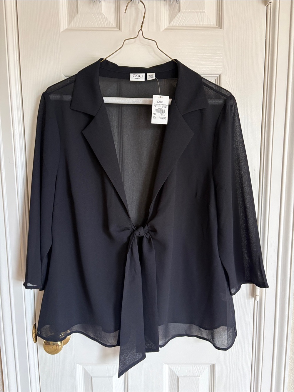 Cato Black Sheer Tie-Front Blouse